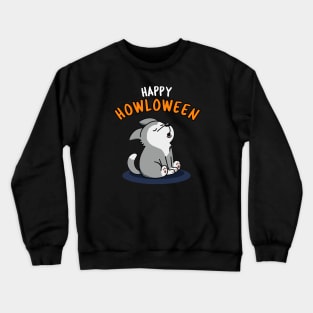 Happy Howloween Cute Halloween Wolf Pun Crewneck Sweatshirt